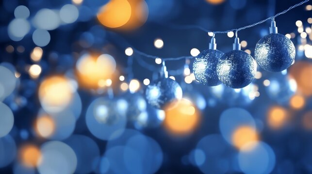 event brightening and beautification concept christmas wreath bokeh lights over gloomy blue establishment. AI Generated