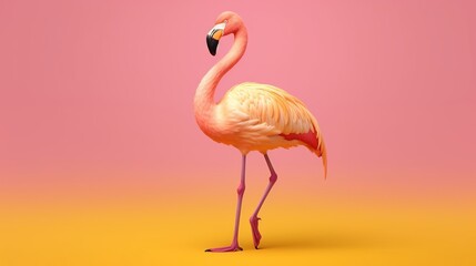 Pink flamingo in yellow establishment. AI Generated