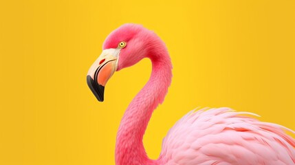 Fototapeta premium Pink flamingo in yellow foundation. AI Generated
