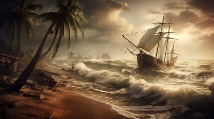 strong storm in the sea, creative banner. AI Generated - obrazy, fototapety, plakaty