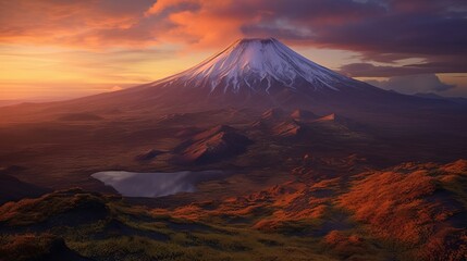 Sunset see of the well of magma. AI Generated