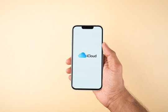 West Bangal, India - February 20, 2023 : Apple iCloud on phone screen stock image.