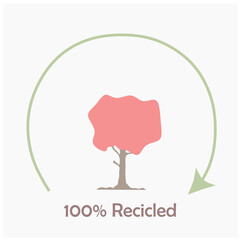 Original design of an environmental care logo. 100% recycling. Tree with soft colors. Arrow in a circular shape.