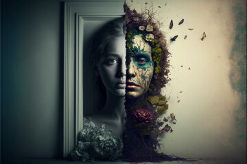 Dreamlike people, art of creative darkness, complex reality behind the picture, Generative AI