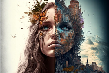 Dreamlike people, art of creative darkness, complex reality behind the picture, Generative AI