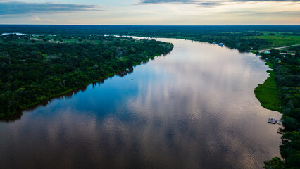 Aerial Drone Fly Above Pantanal Tropical Wetland Natural Region Flooded of Grasslands, Brazilian Mato Grosso do Sul