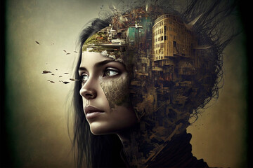 Dreamlike people, art of creative darkness, complex reality behind the picture, Generative AI