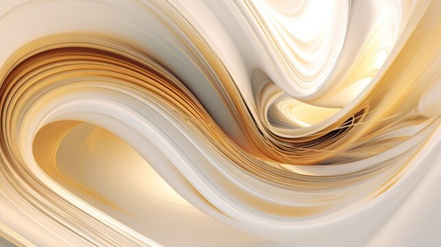  an abstract image of a white and gold swirl with a black background.  generative ai