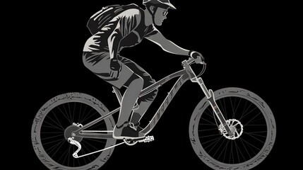  a man riding a bike on a black background in a graphic style.  generative ai