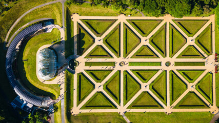 aerial top down of geometrical curitiba botanical garden greenhouse Brazil state of parana