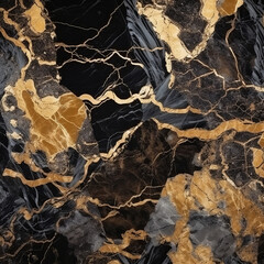 Abstract Marble Texture, Golden Veins, Luxurious Elegance Created using AI Generation Technology