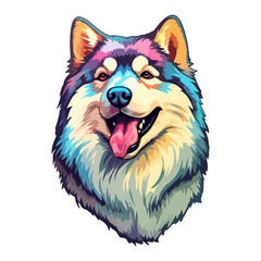 Naklejka premium Colorful Alaskan Malamute Dog, Alaskan Malamute Portrait, Dog Sticker Clip art, Dog Lover design