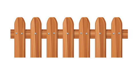 Cartoon style wooden fence. Rustic fence made of boards isolated on white background. Vector illustration