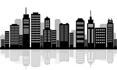 Naklejka premium Downtown landscape with buildings concept vector illustration