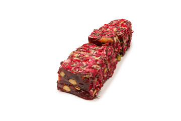 Sweet roll with roses and nuts, turkish sweets.