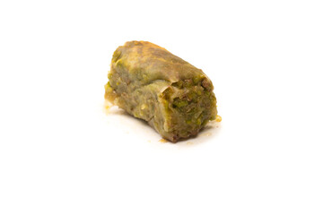 Turkish pistachio baklava isolated on white background.