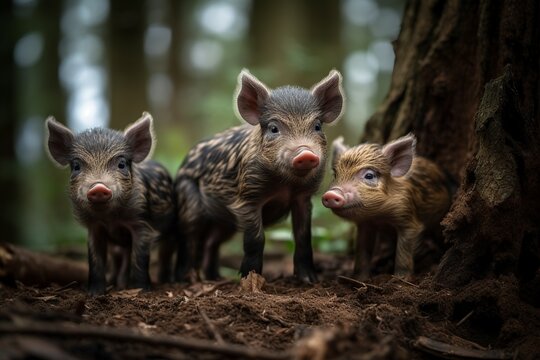 illustration, three pigs in the forest, ai generative