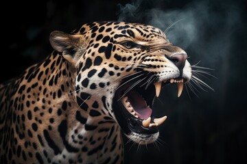 Fototapeta na wymiar illustration, an angry jaguar with fire, ai generative.