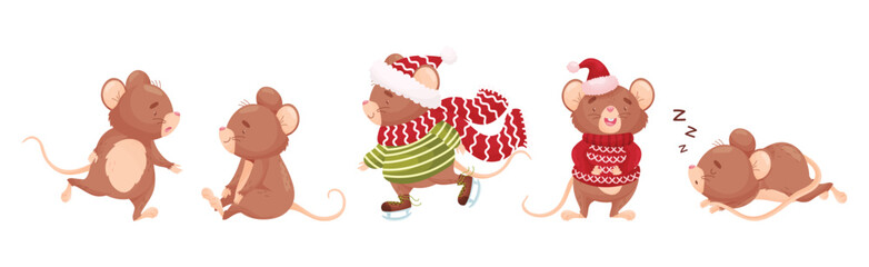 Cute Mouse Character Engaged in Different Activity Vector Set