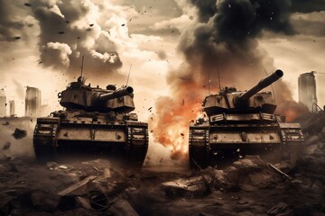 Dual Tanks Symbolizing War and Devastation. Generative AI