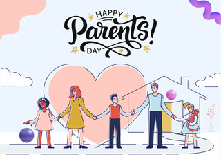 people holding hands, Happy Parents Day greeting card with parents and children holding hands. Vector illustration