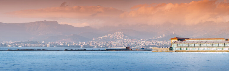 Marina building and port pier for passenger transportation in Izmir Turkey