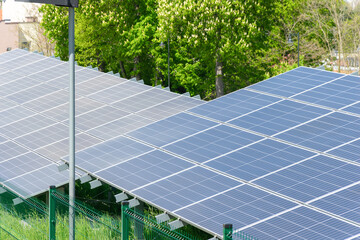 photovoltaic panels on a background of green grass
