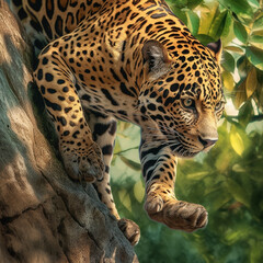 Fototapeta na wymiar jaguar walking on the branch of a tree