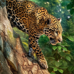 Obraz premium jaguar walking on the branch of a tree