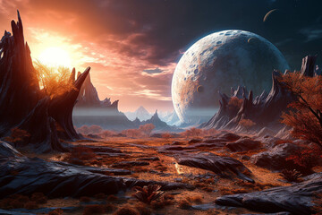 View Of Beautiful Alien World Giant Exoplanet. Generative AI