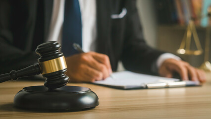 Hammer and judge concept of law and legal services. Document. Law. Advice and justice.