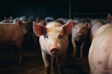 illustration, many pigs eating standing up, ai generative