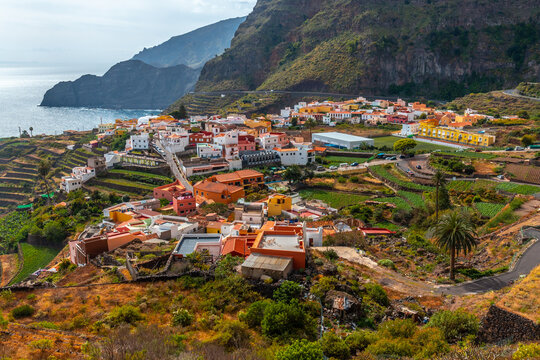 Aerial view of the town of Agulo in La Gomera, Canary Islands