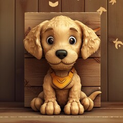 Cute puppy wood background 