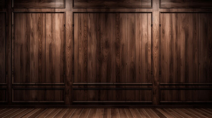 Dark wood paneling with three-dimensional texture and dramatic lighting, AI generated