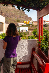 Mother and son visiting the village of Agulo in the north of La Gomera, Canary Islands