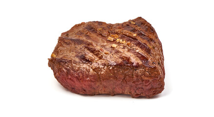 Grilled beef steak, medium rare steak, isolated on white background.