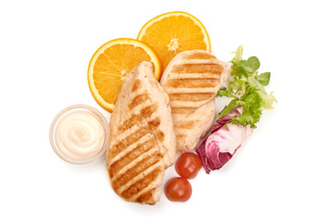 Chicken breast, grilled meat, isolated on white background.