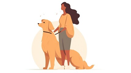  a woman and a dog are standing together and facing each other.  generative ai