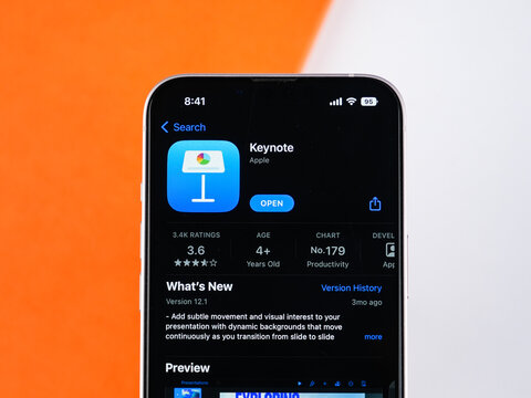 Assam, india - March 30, 2021 : Apple Keynote logo on phone screen stock image.