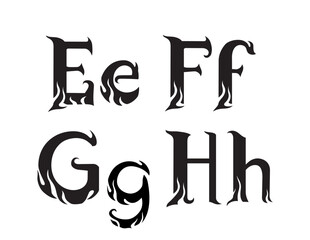 Flame Monogram Letters E, F, G, H Stylized Font Face Set