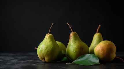  a group of pears sitting on top of a table.  generative ai