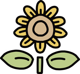 シンプルでかわいいひまわりのカラーイラスト