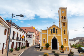 Fototapeta na wymiar Iglesia de La Encarnacion next to the town hall in the village of Hermigua in the north of La Gomera, Canary Islands