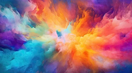 Foto auf Acrylglas Gemixte farben Colorful background, orange, blue, abstract art, explosive, high-speed synchronized. Generative AI