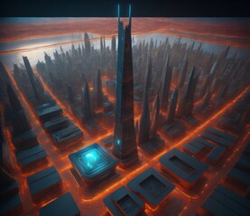 aerial view of a city in future, created with Generative AI technology,