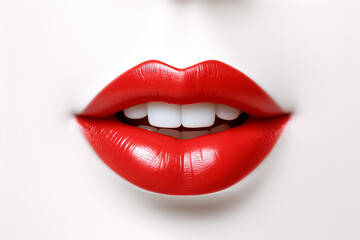 A close up of a woman's lips with red lipstick