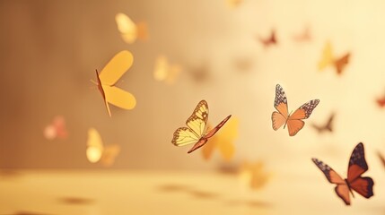  a group of butterflies flying in the air with a blurry background.  generative ai