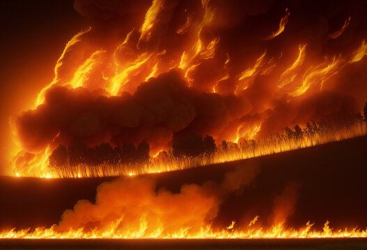 background with epic night forest fire. generative ai