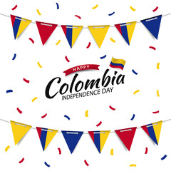 Obraz premium Vector Illustration of Colombia Independence Day. Garland with the flag of Colombia on a white background. 